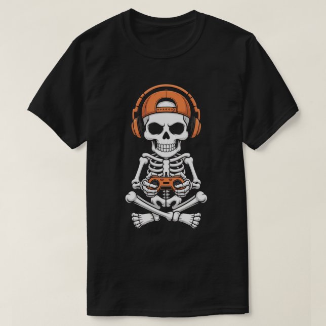 Cooler SkelettGamer mit Headset und Controller T-Shirt (Design vorne)