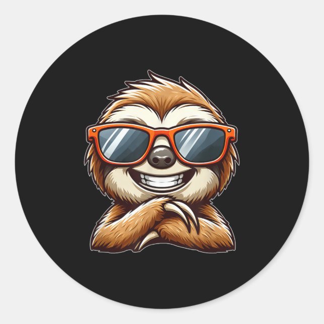 Cooler Sloth Sungles Summer Cartoon Runder Aufkleber (Vorderseite)