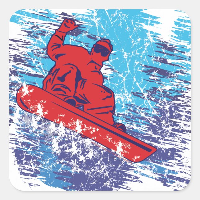 Cooler Snowboarder Quadratischer Aufkleber (Vorderseite)