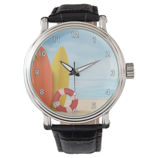 Cooler Sommer am Strand mit Surfboards Armbanduhr (Vorderseite)
