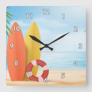 Cooler Sommer am Strand mit Surfboards Quadratische Wanduhr