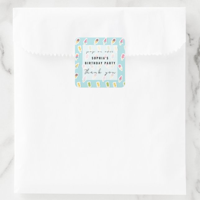 Cooler Sommer Popsicle Geburtstag Quadratischer Aufkleber (Tasche)