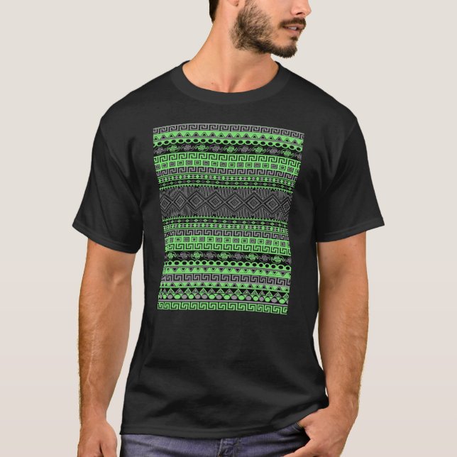 Cooler Sommer trendy neon-grün schwarz Aztec T-Shirt (Vorderseite)