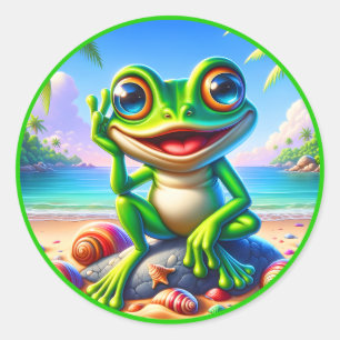 Cooler Sommerfrosch Liebhaber Strand Classic Runder Aufkleber