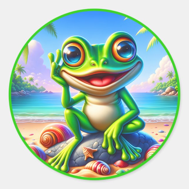 Cooler Sommerfrosch Liebhaber Strand Classic Runder Aufkleber (Vorderseite)