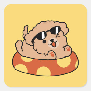 Cooler Sommerhund Floating - Niedliches Puppy Pool Quadratischer Aufkleber