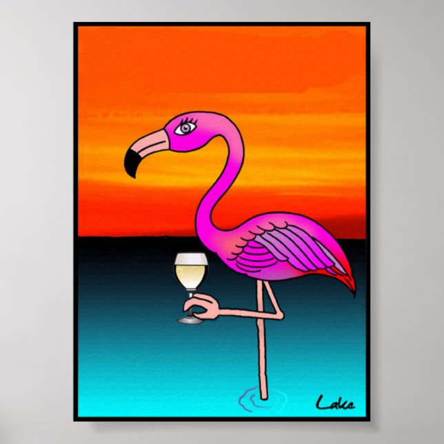 Cooler Spaß beim Trinken Flamingo Poster (Vorne)
