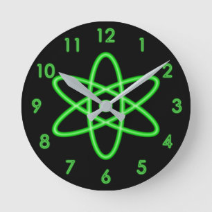 Cooler Spaß Einzigartiges Neon Light Green Atomic  Runde Wanduhr