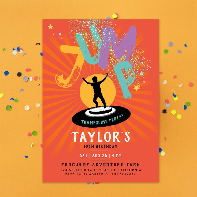 Cooler Spaß Farbenfrohe Trampolin Jump Bounce Part Einladung (Von Creator hochgeladen)