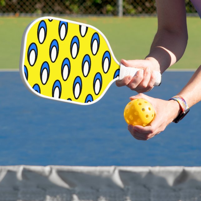 Cooler Spaß Hellgelb gepolstertes blaues Muster Pickleball Schläger (InSitu)