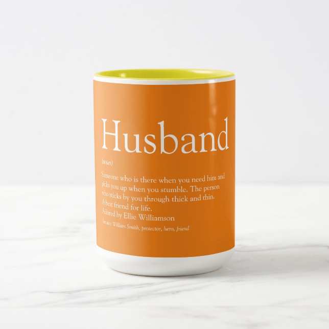 Cooler Spaß Husband Definition Quote Orange Zweifarbige Tasse (Mittel)