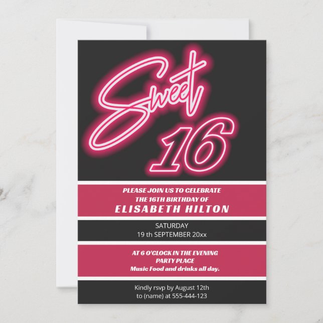 Cooler Spaß Neon Typografie Streifen süß 16 Einladung (Vorderseite)