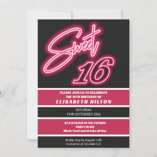 Cooler Spaß Neon Typografie Streifen süß 16 Einladung
