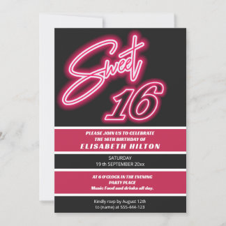 Cooler Spaß Neon Typografie Streifen süß 16 Einladung
