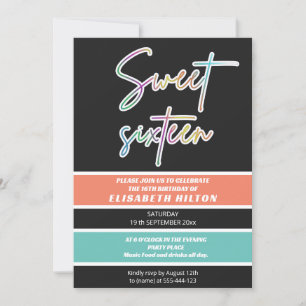 Cooler Spaß Neon Typografie Streifen süß 16 Einladung