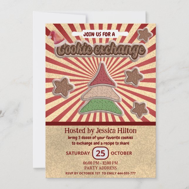 Cooler Spaß Retro-Typografie-Cookie-Austausch Part Einladung (Vorderseite)