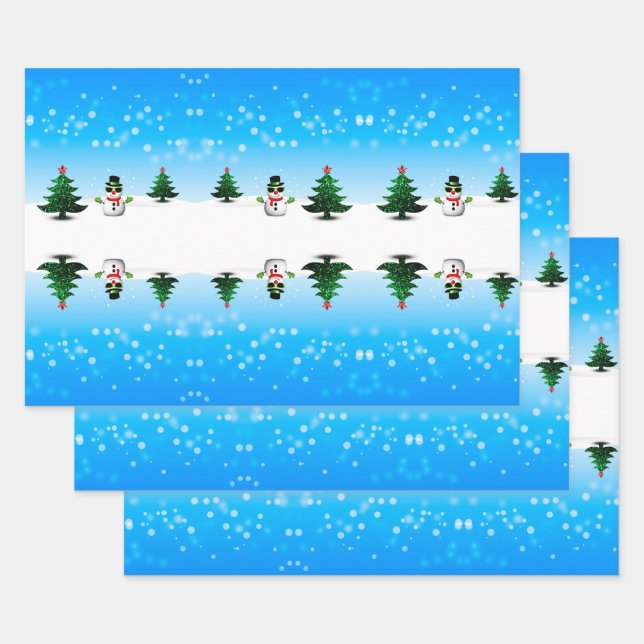 Cooler Spaß Snowman Funkelnd Weihnachtsbaumen blau Geschenkpapier Set (Set)