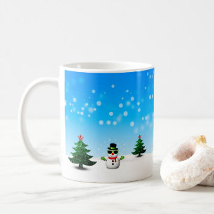 Cooler Spaß Snowman Funkelnd Weihnachtsbaumen blau Kaffeetasse