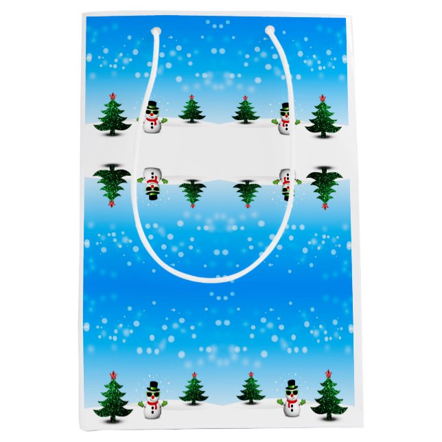 Cooler Spaß Snowman Funkelnd Weihnachtsbaumen blau Mittlere Geschenktüte (Vorderseite)