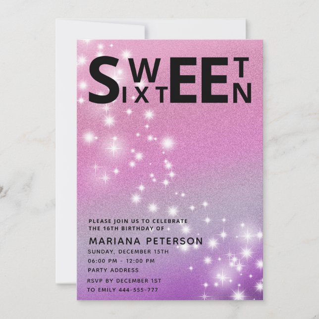 Cooler Spaß Teenage moderne Typografie süß 16 Einladung (Vorderseite)