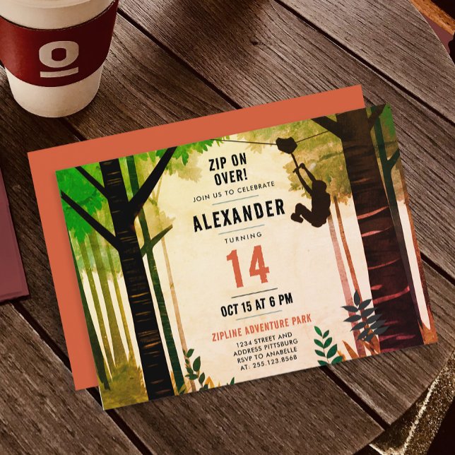 Cooler Spaß Zipline Grünes Abenteuer Natur Außenbe Einladung (Von Creator hochgeladen)