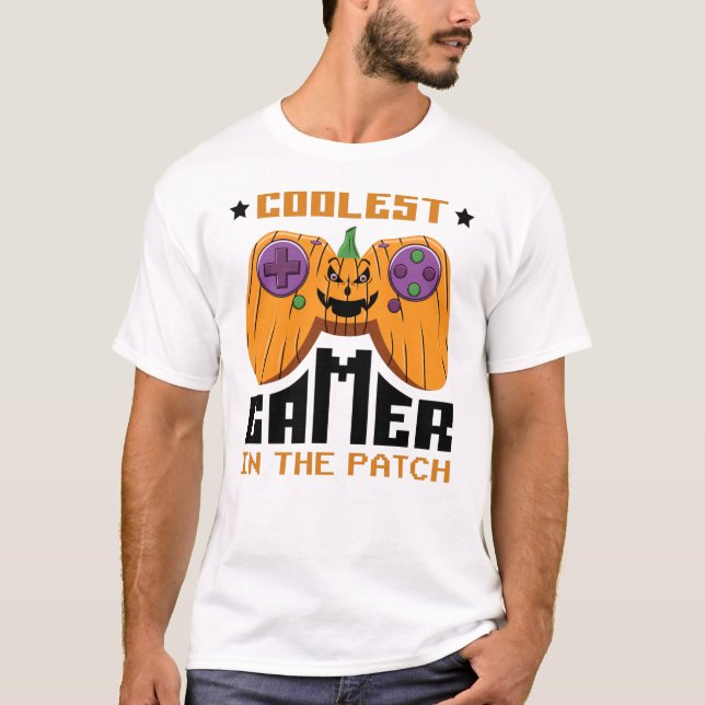 Cooler Spieler im Patch Halloween-Geschenk T-Shirt (Vorderseite)