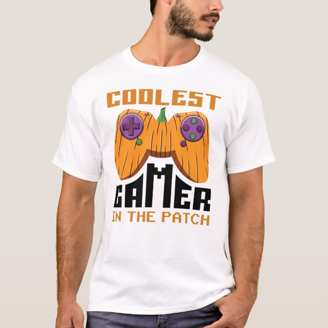 Cooler Spieler im Patch Halloween-Geschenk T-Shirt (Vorderseite)