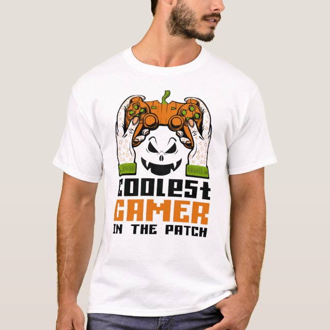 Cooler Spieler im Patch Halloween-Geschenk T-Shirt (Vorderseite)