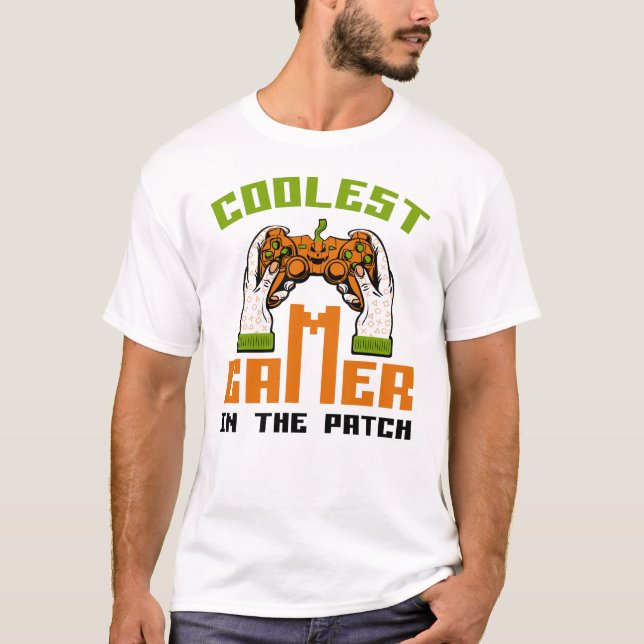 Cooler Spieler im Patch Halloween-Geschenk T-Shirt (Vorderseite)