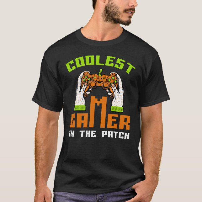 Cooler Spieler im Patch Halloween-Geschenk T-Shirt (Vorderseite)