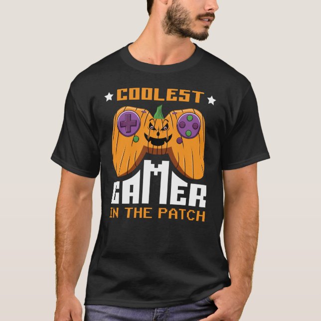 Cooler Spieler im Patch Halloween-Geschenk T-Shirt (Vorderseite)