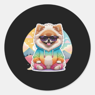 Cooler Spitz in Rainbow Hoodie Runder Aufkleber
