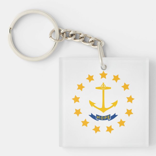 Cooler Staat der Flagge der Insel Rhode Schlüsselanhänger (Vorderseite)