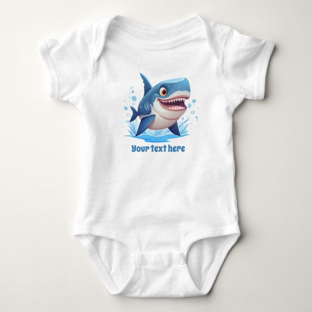Cooler Strandhai hinzufügen Text Junge Baby Strampler (Vorderseite)