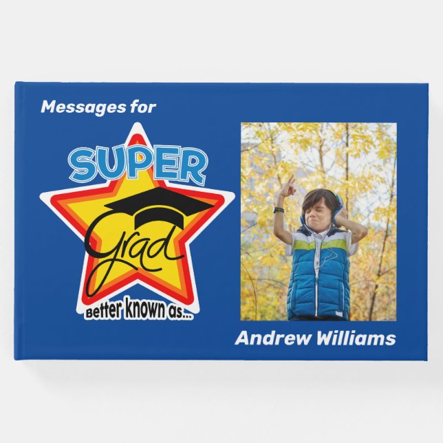 Cooler Super Grad bearbeitbarer Foto-Text-Abschlus Gästebuch (Vorderseite)