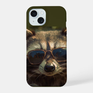 Cooler süßer Waschbär mit Brille Tier Humor Kunst iPhone 15 Hülle