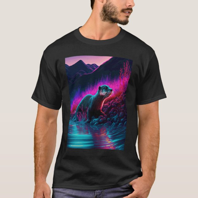 Cooler Synthwave-Seehund umherwandernder Otter  1 T-Shirt (Vorderseite)