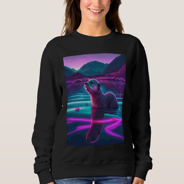 Cooler Synthwave-Seehund umherwandernder Otter  2 Sweatshirt (Vorderseite)