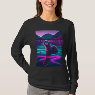 Cooler Synthwave-Seehund umherwandernder Otter 2 T-Shirt