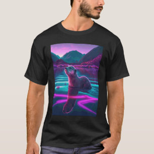 Cooler Synthwave-Seehund umherwandernder Otter 2 T-Shirt