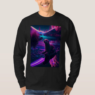 Cooler Synthwave-Seehund umherwandernder Otter T-Shirt