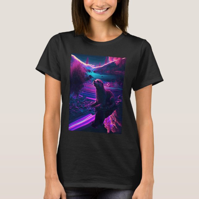 Cooler Synthwave-Seehund umherwandernder Otter T-Shirt (Vorderseite)