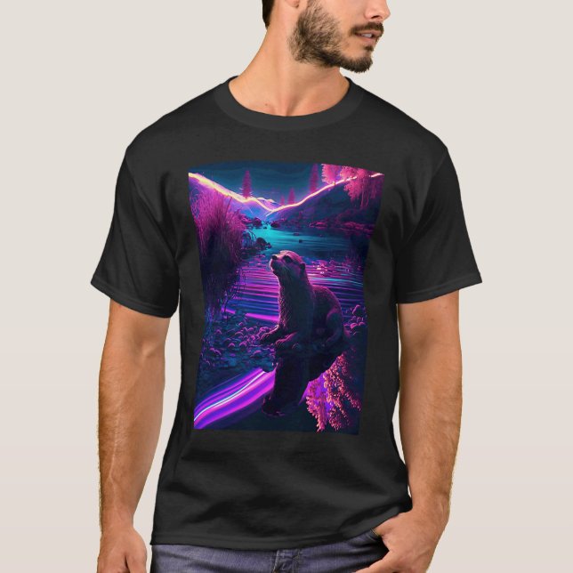 Cooler Synthwave-Seehund umherwandernder Otter T-Shirt (Vorderseite)