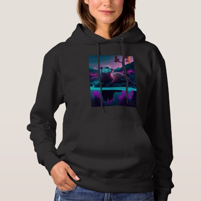 Cooler Synthwave-Seehund Wandernder Otter  3 Hoodie (Vorderseite)