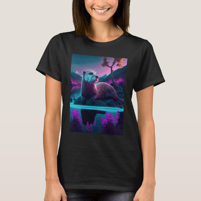 Cooler Synthwave-Seehund Wandernder Otter  3 T-Shirt (Vorderseite)