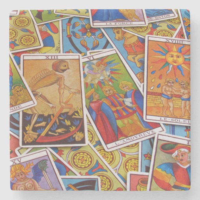 Cooler Tarot-Kartenstapel Steinuntersetzer (Vorderseite)