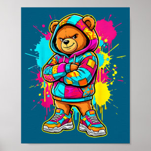 Cooler Teddybär Kleinkind Kinder bunt Poster