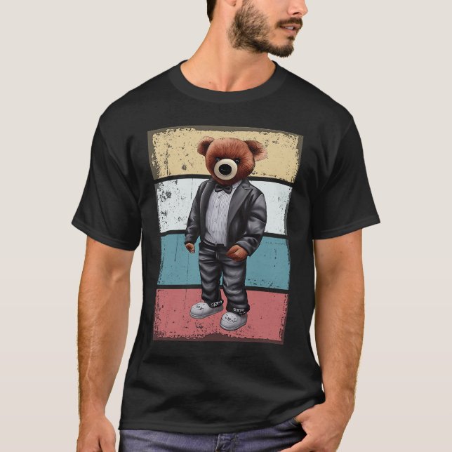 Cooler Teddybär mit Retro-Hintergrund T-Shirt (Vorderseite)