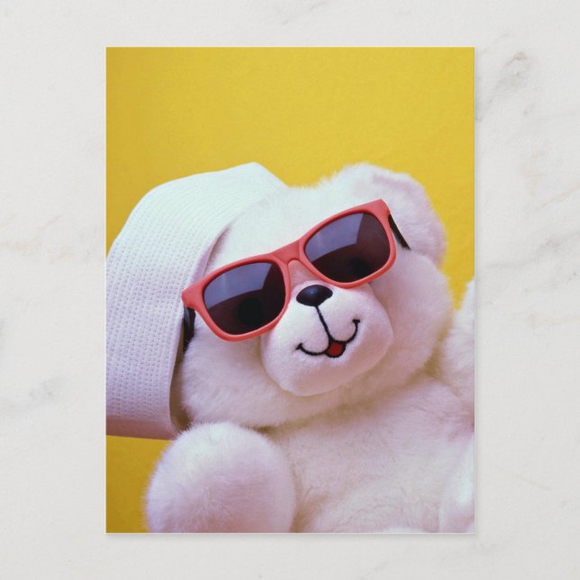 Cooler Teddybär mit Sonnenblume Postkarte (Vorderseite)