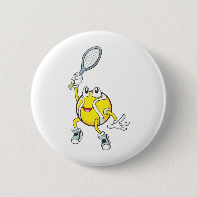 Cooler Tennis-Ball, der Schläger hält Button (Vorderseite)